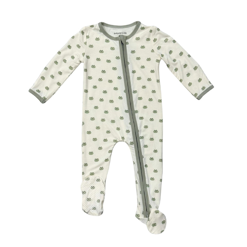 Baby Boy Footie Romper in Miniature Frogs