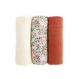 Cotton Muslin Swaddle Blanket 3 Pack - Pressed Petals