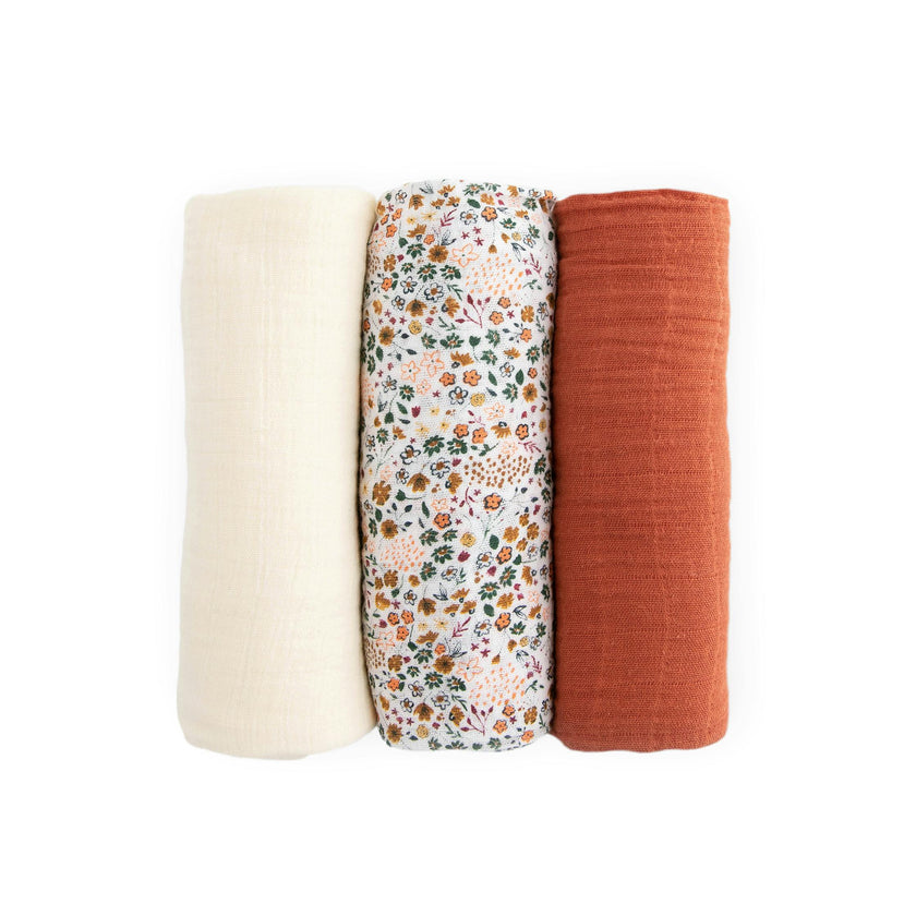 Cotton Muslin Swaddle Blanket 3 Pack - Pressed Petals