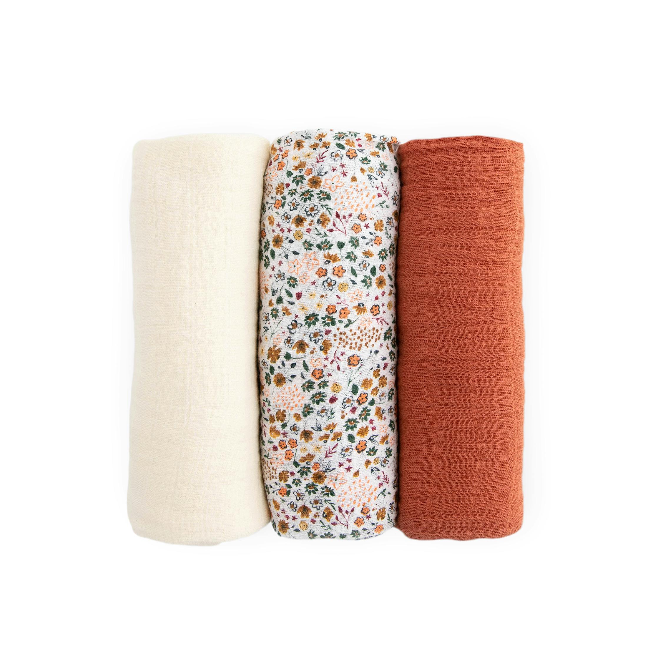 Cotton Muslin Swaddle Blanket 3 Pack - Pressed Petals