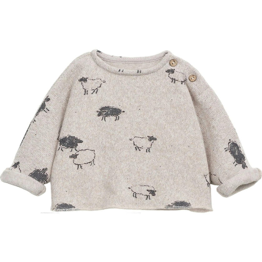 Graphic Print Crew Neck Long Sleeve 2-Button Shoulder Sweatshirt