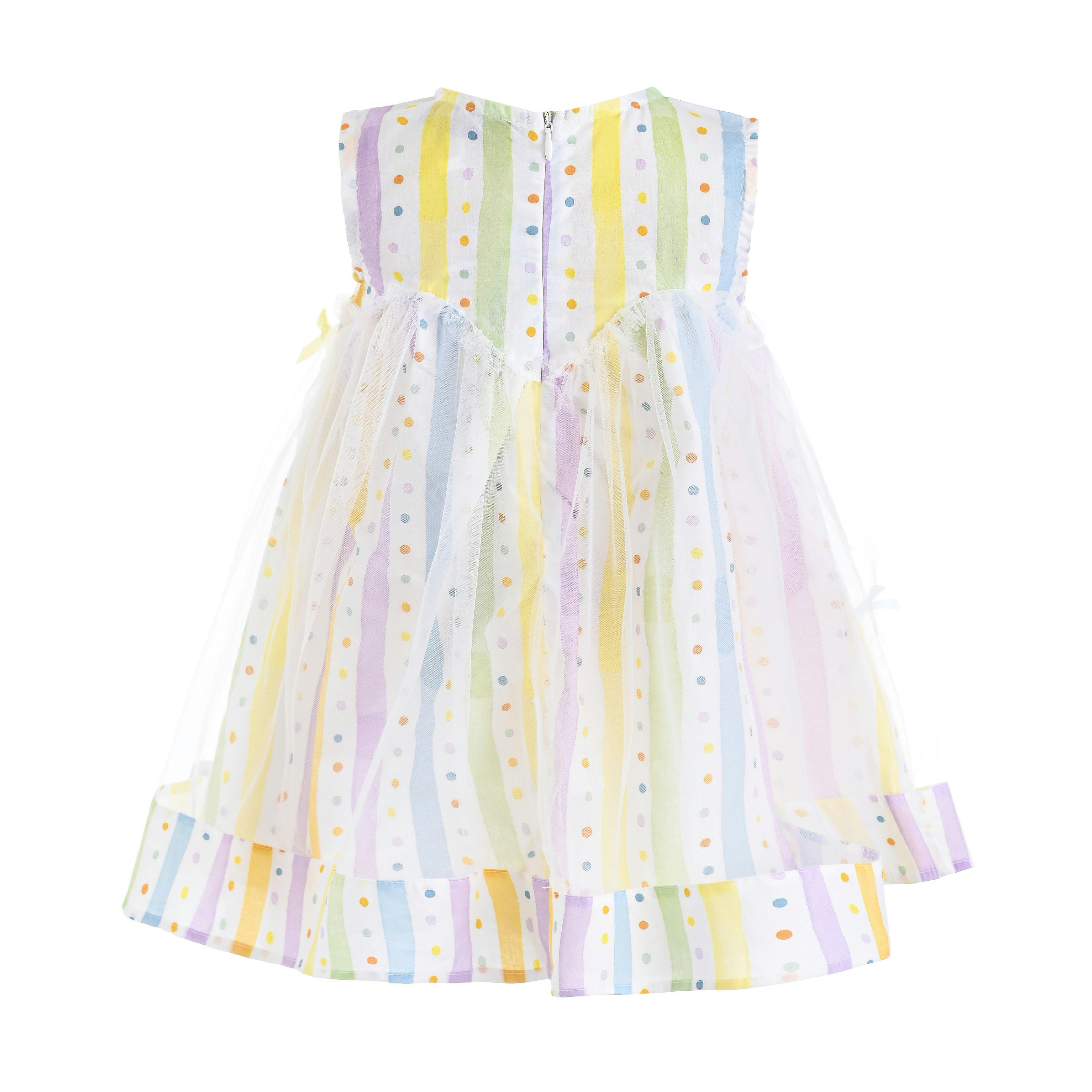 White Caliora Striped Bow Tulle Dress