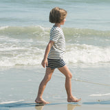 unisex cream and navy stripe boatneck tee