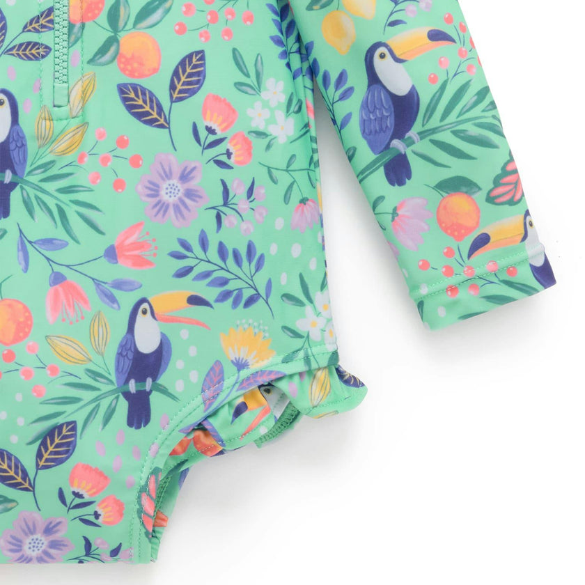 Frilly L/S Swimsuit and Hat Toucan Print