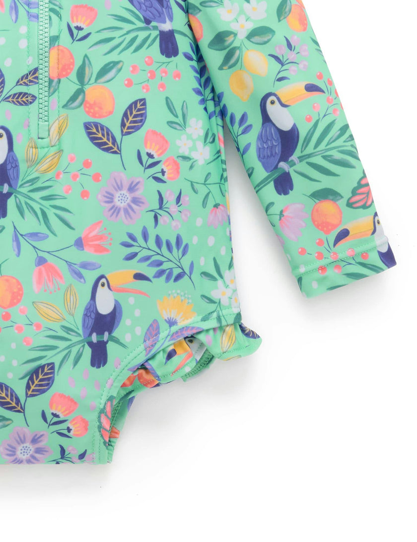 Frilly L/S Swimsuit and Hat Toucan Print