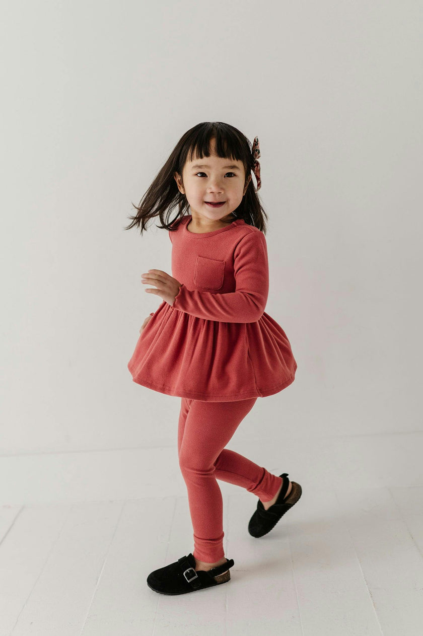 Girls Ribbed Leggings in Dusty Cedar