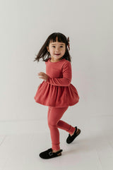 Girls Ribbed Peplum Shirt in Dusty Cedar