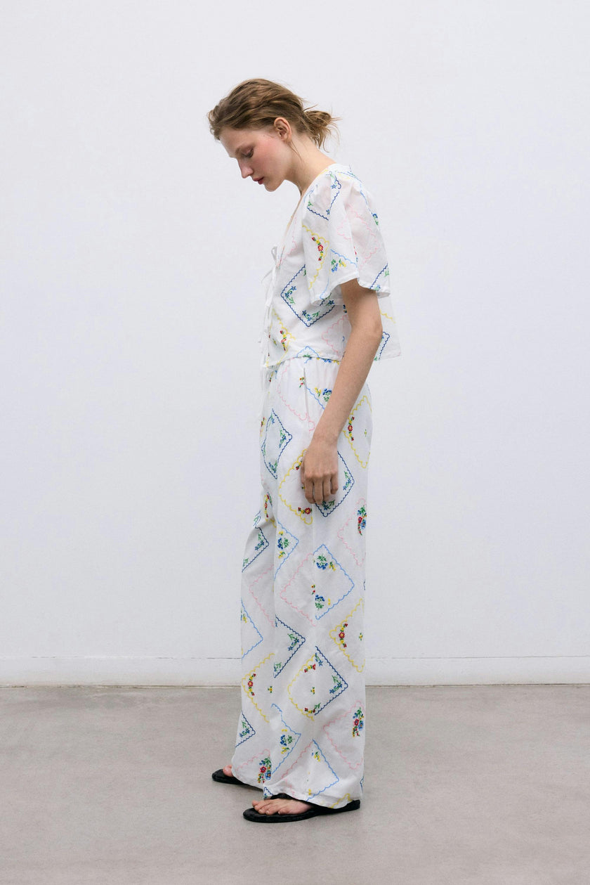 Jacinthe Woman Pant Multicolor Embroidery