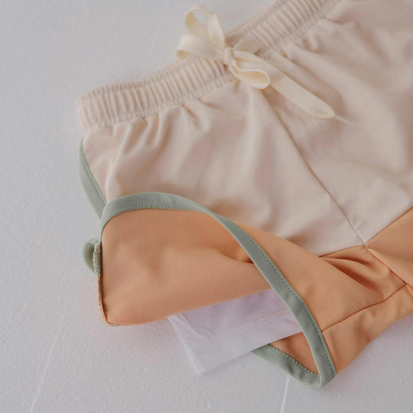 Boys Colorblock Swim Shorts in Ecru