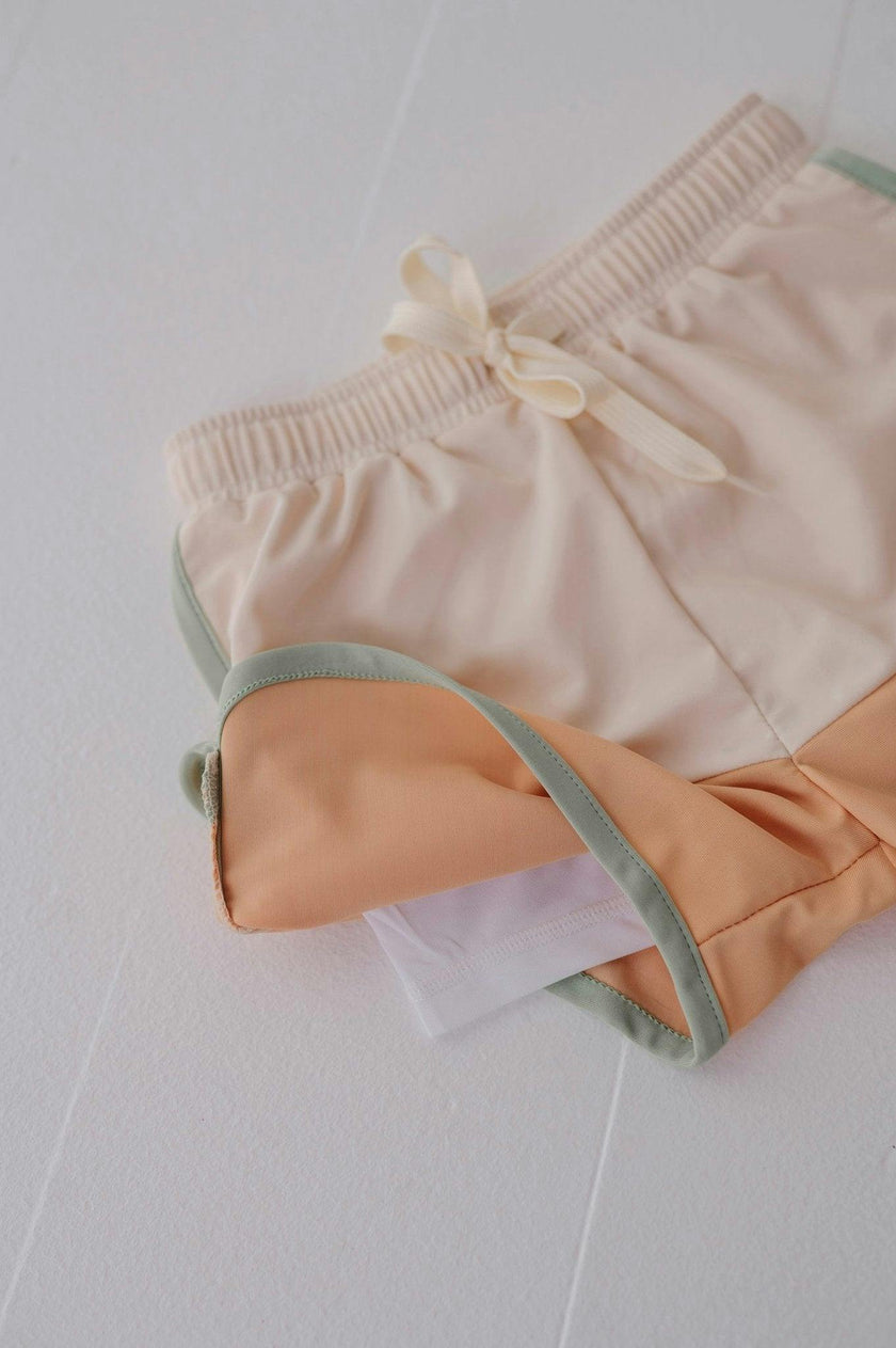 Boys Colorblock Swim Shorts in Ecru