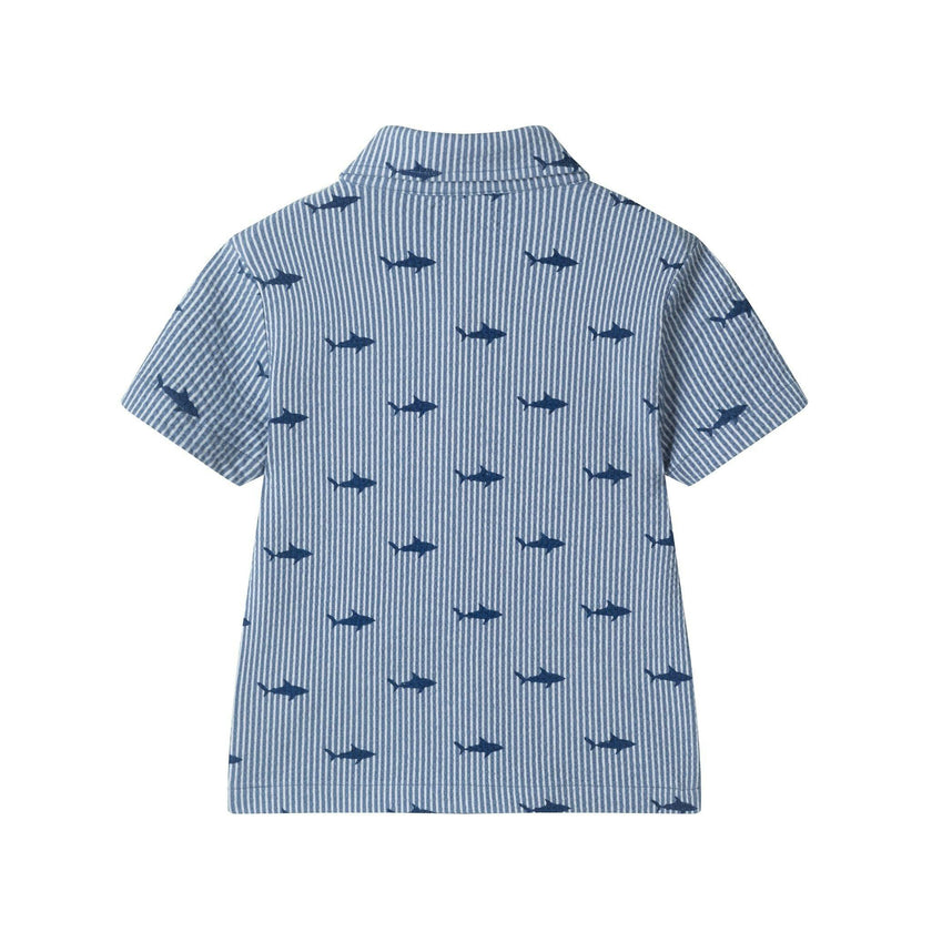 Boys Short Sleeve Cabana Set | Navy Stripe Shark