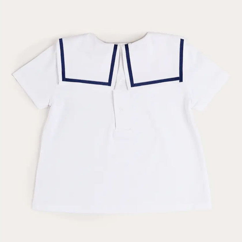 Mariner Collar Hot Air Balloon Embroidered Top in White (6mths-4yrs)