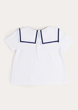 Mariner Collar Hot Air Balloon Embroidered Top in White (6mths-4yrs)