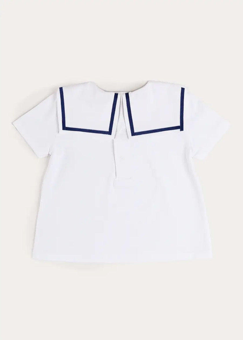 Mariner Collar Hot Air Balloon Embroidered Top in White (6mths-4yrs)