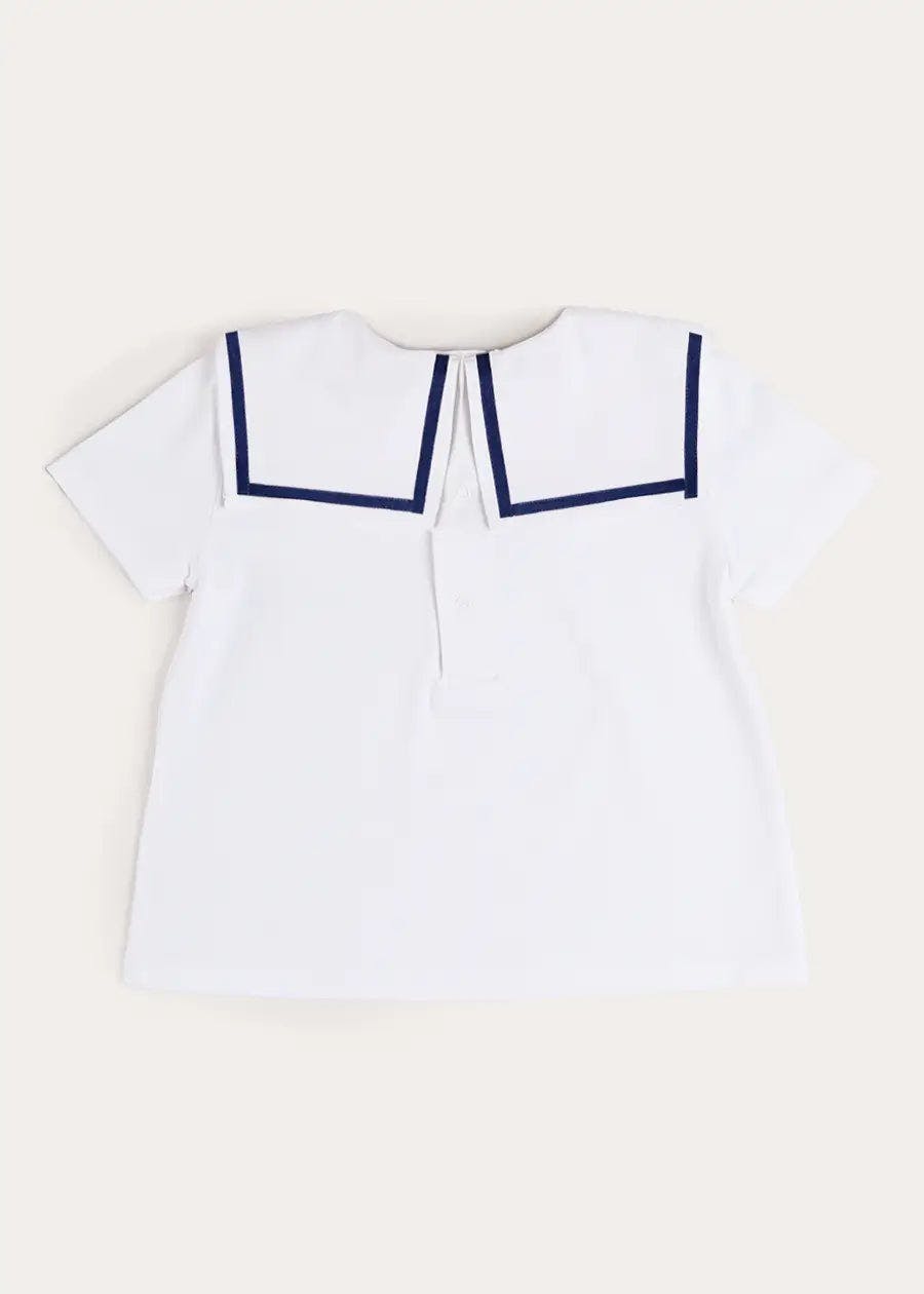 Mariner Collar Hot Air Balloon Embroidered Top in White (6mths-4yrs)