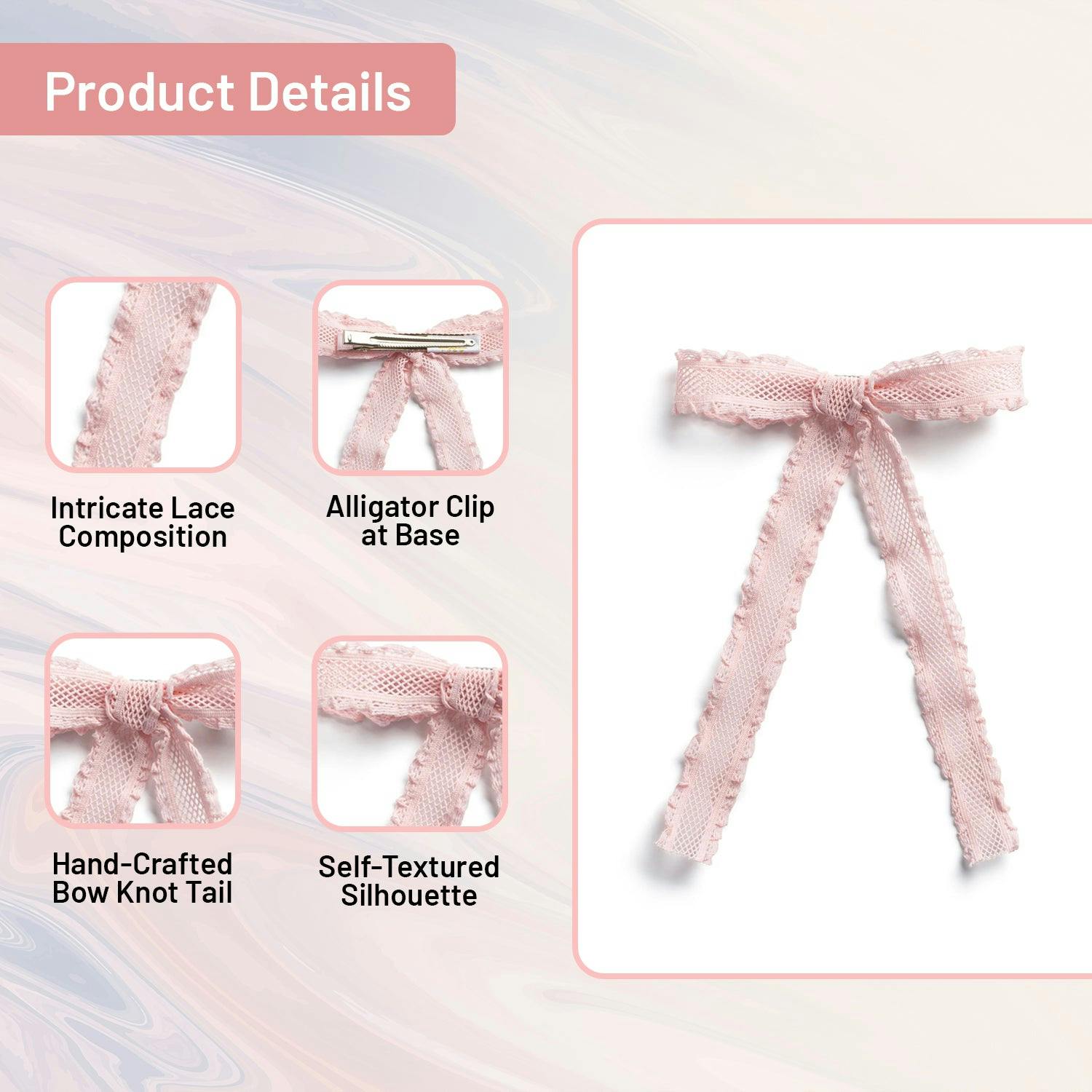 Halo Luxe Mae Lattice Lace Long Tail Clip - Ballet Slipper