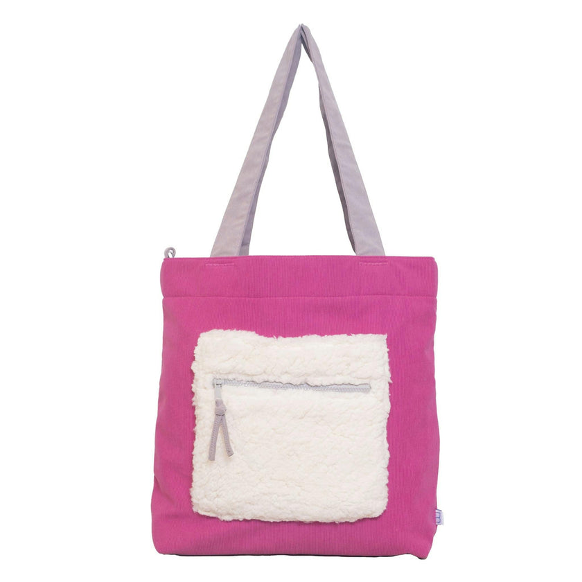 Color Block Tote – Corduroy & Sherpa Bag with Double Pockets + Cozy Coin Purse, Hibisucs