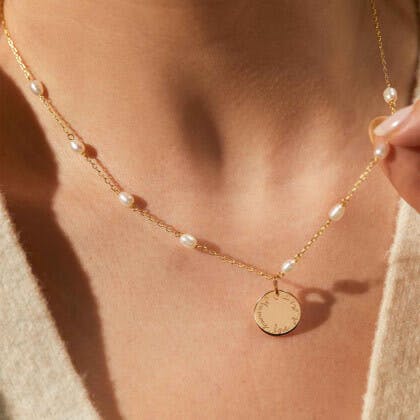 Personalized Pearl Chain Necklace, 14k Gold Plated