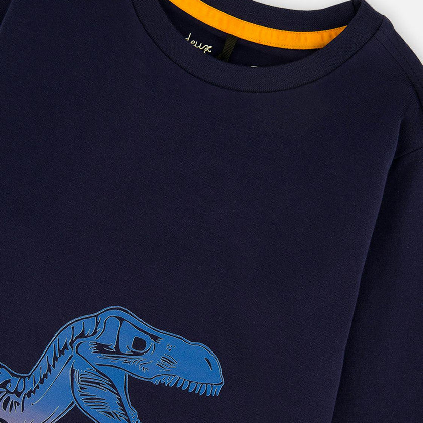 Long Sleeve Organic Cotton T-Shirt Dark Blue And Orange
