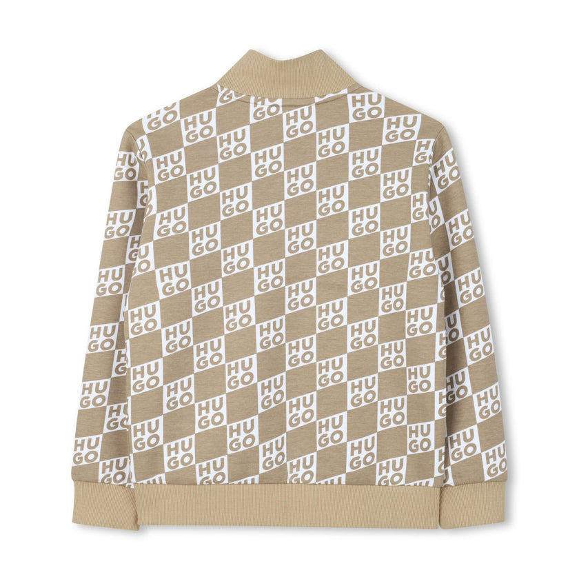 Beige Sweatshirt for Boys with All-Over Logo Print