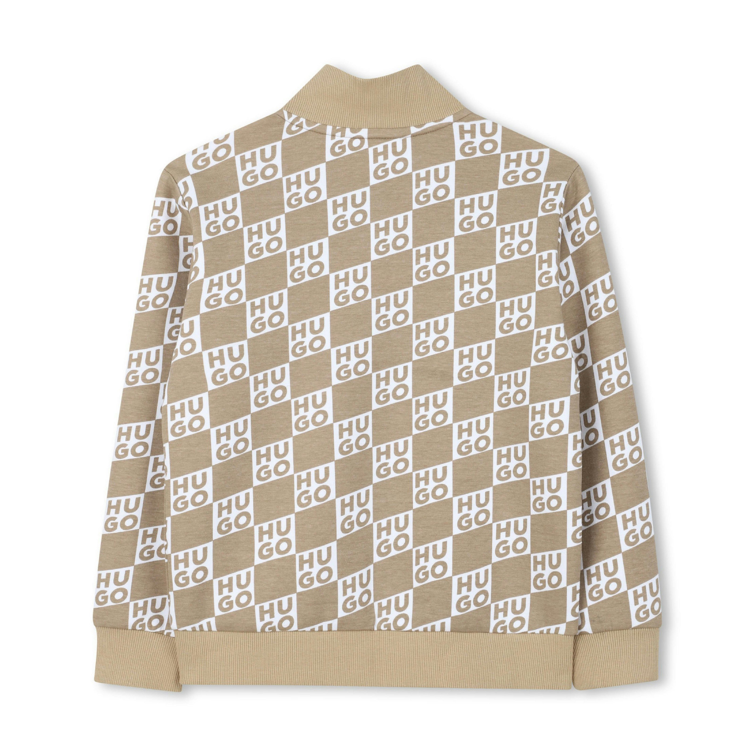 Beige Sweatshirt for Boys with All-Over Logo Print