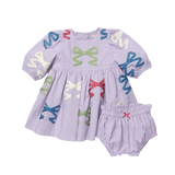 Baby Girls Brooke Dress Set - Lavender Multi Bow Applique