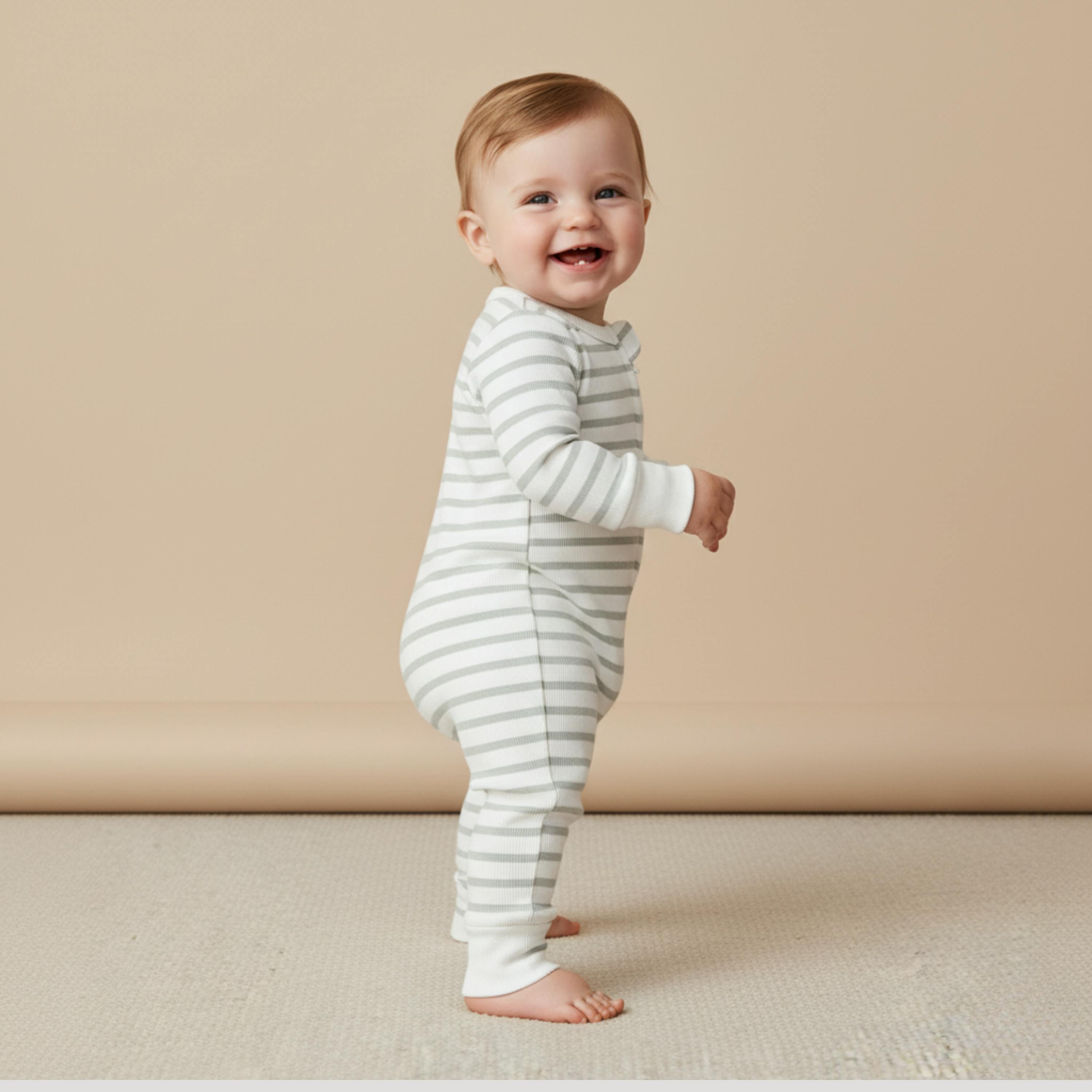 Organic 2-Way Zip Romper - Fog Stripes