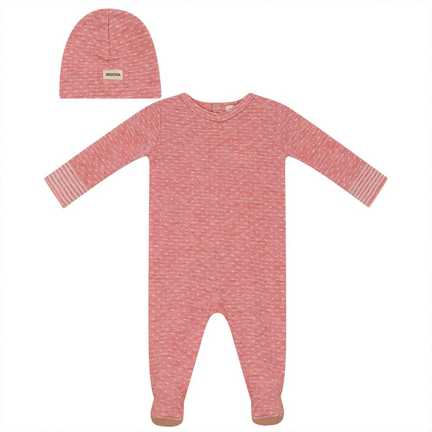 Dot Print Onesie with Hat Burgundy