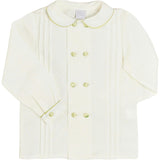 Double-Breasted Peter Pan Collar Shirt with Green Silk Piping (12mths-10yrs)