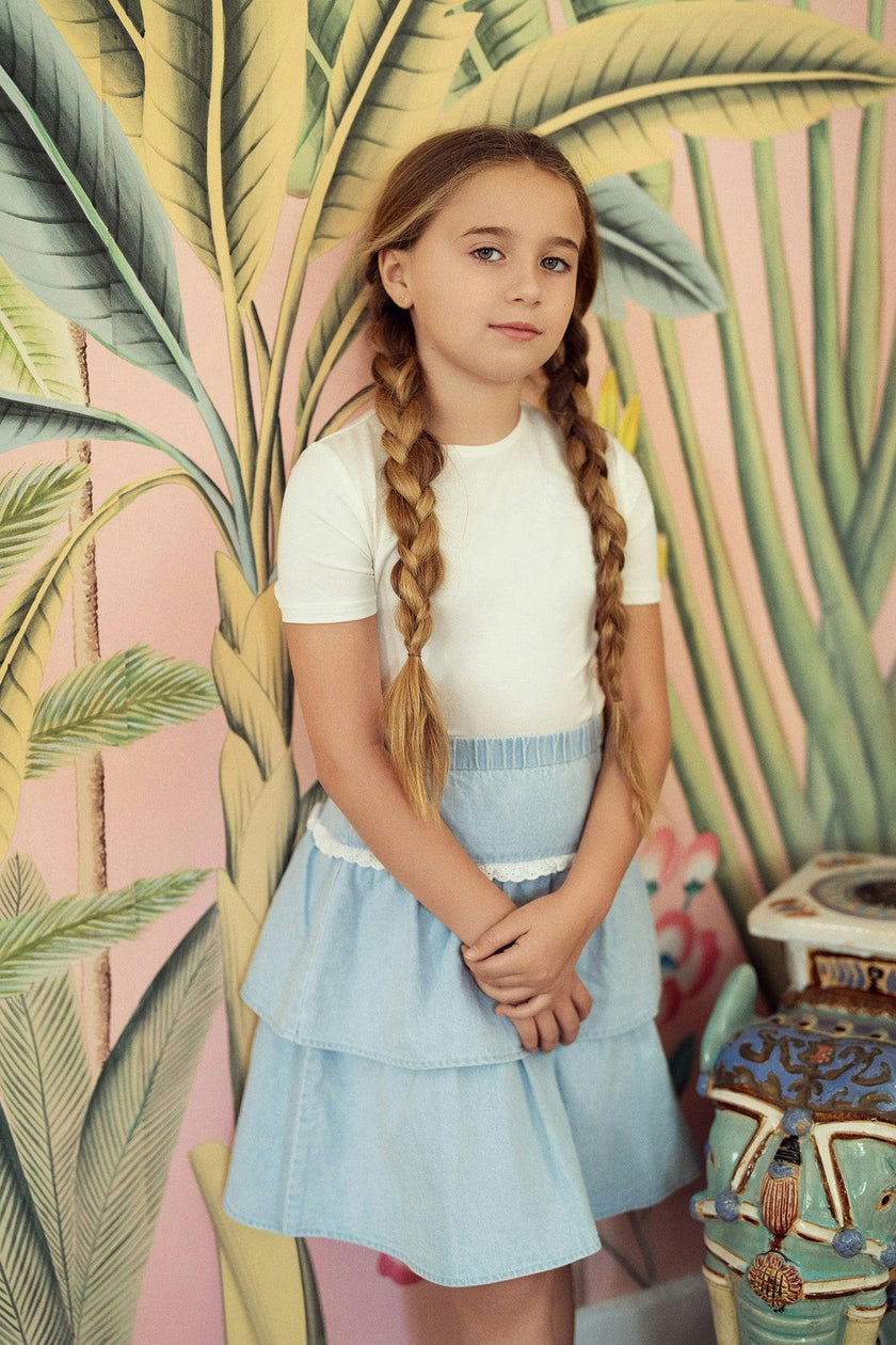 Denim Cotton Tiered Skirt