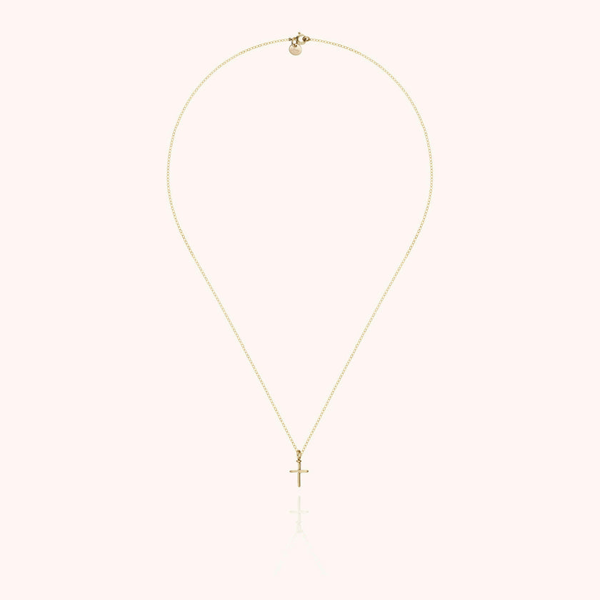 Symbolic Cross Charm Necklace, Rolled Yellow Gold