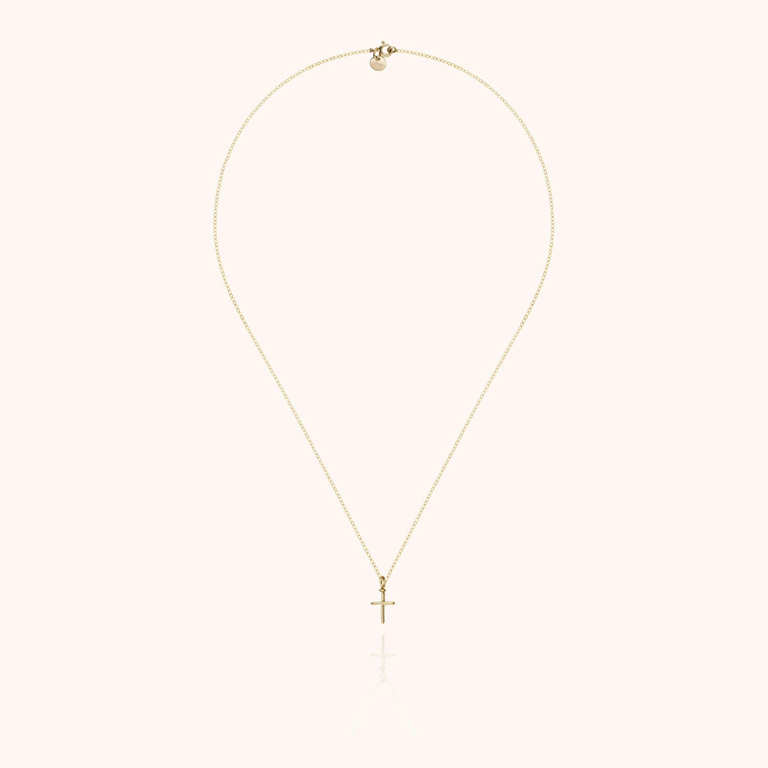 Symbolic Cross Charm Necklace, Rolled Yellow Gold