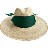Women's Zinnia Wide & Short Brim Grosgrain Ribbon Masters Sun Hat, Green