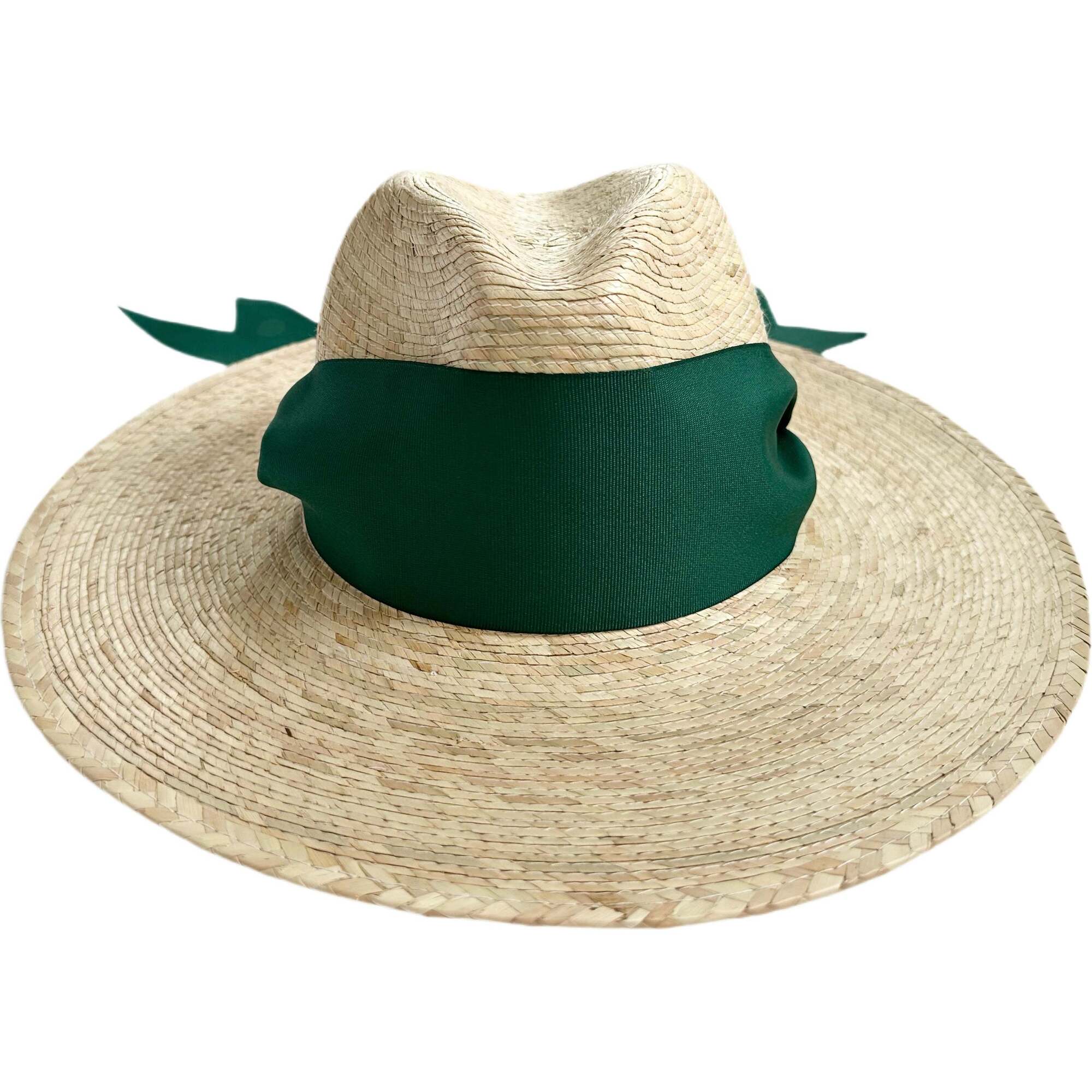 Women's Zinnia Wide & Short Brim Grosgrain Ribbon Masters Sun Hat, Green