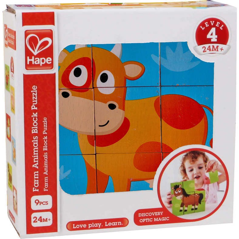Hape: Farm Animal Block Puzzle&nbsp;- 9pc Wooden Stacking Blocks Puzzle