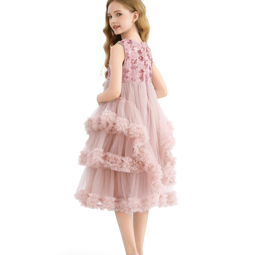 Pink Sequin & Cascading Tulle Gown