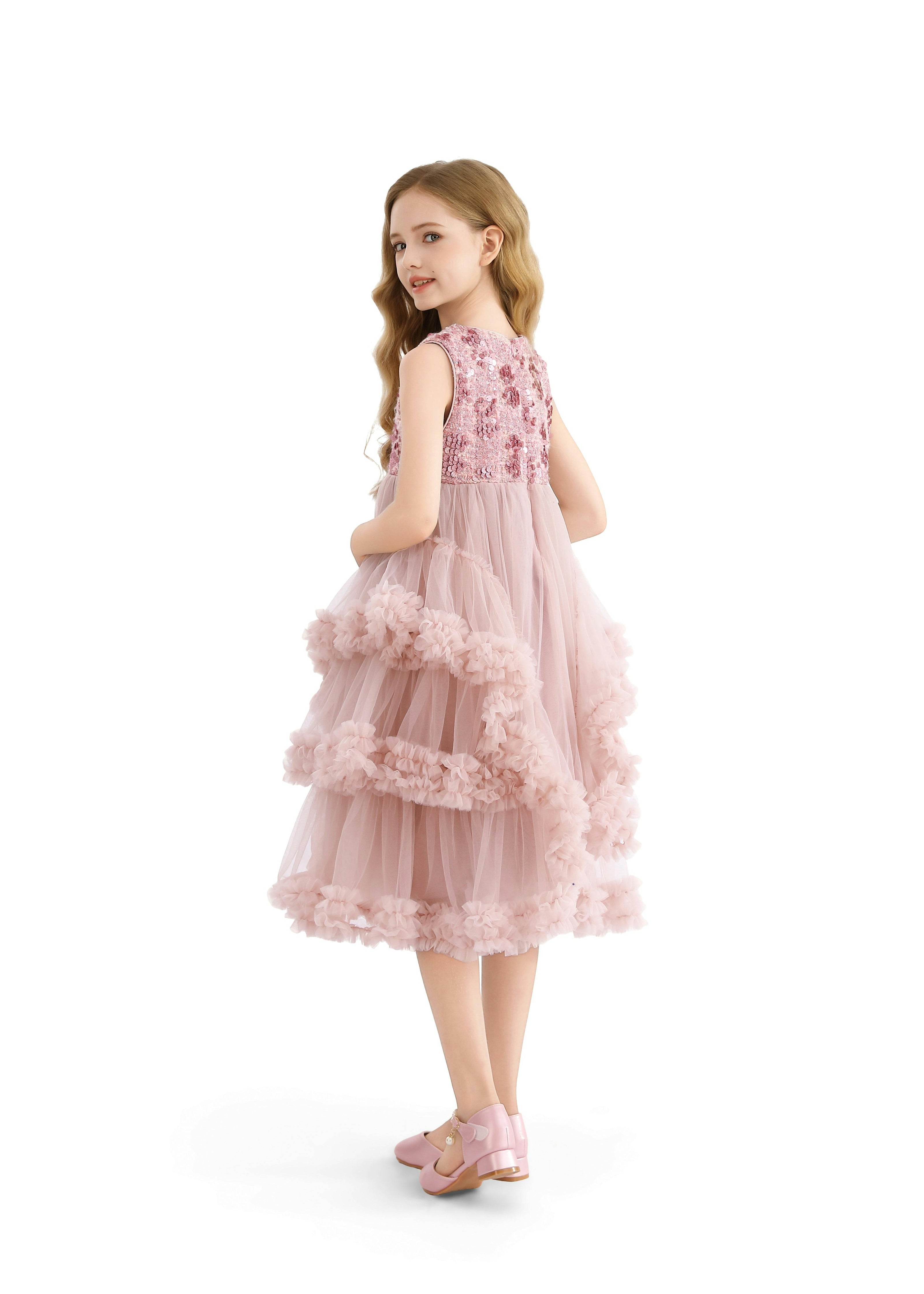 Pink Sequin & Cascading Tulle Gown