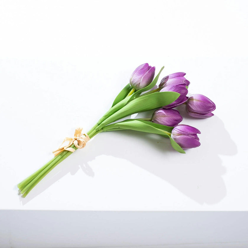 Real Touch White Tulip Faux Floral Everyday Spring Water Illusion Arrangement in Glass Teardrop Vase - Available in Multiple Colors