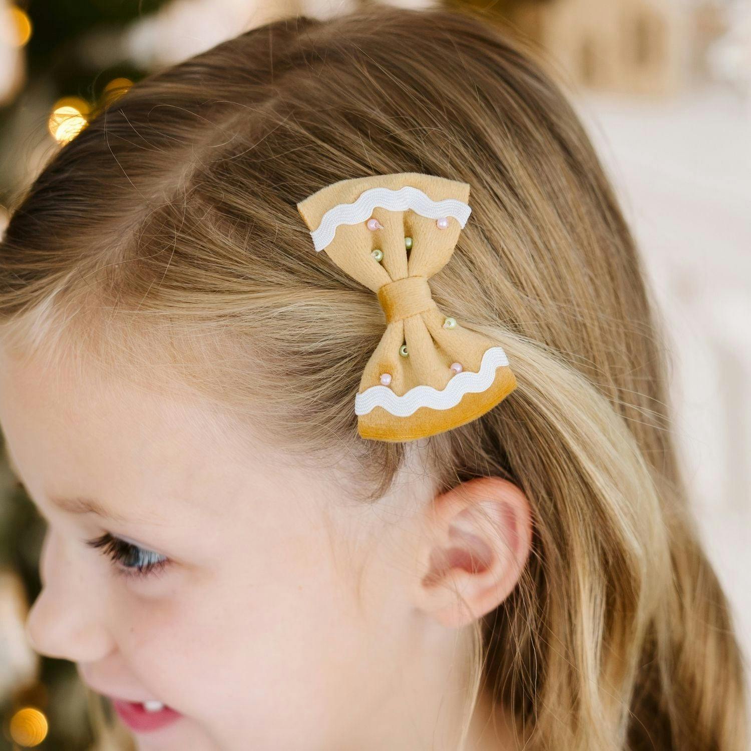 Gingerbread Christmas Velvet Bow Clip Set
