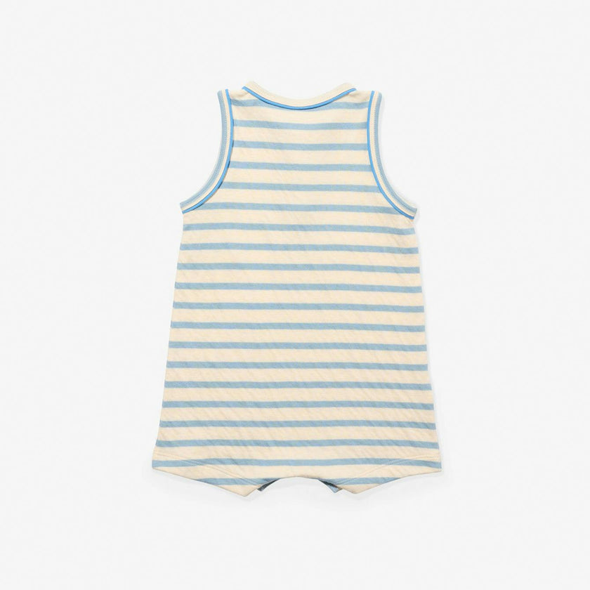 Lachlan Romper, Dusty Blue Stripe