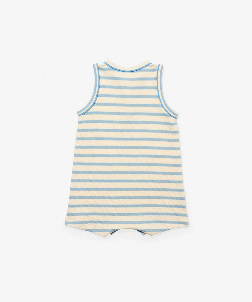Lachlan Romper, Dusty Blue Stripe