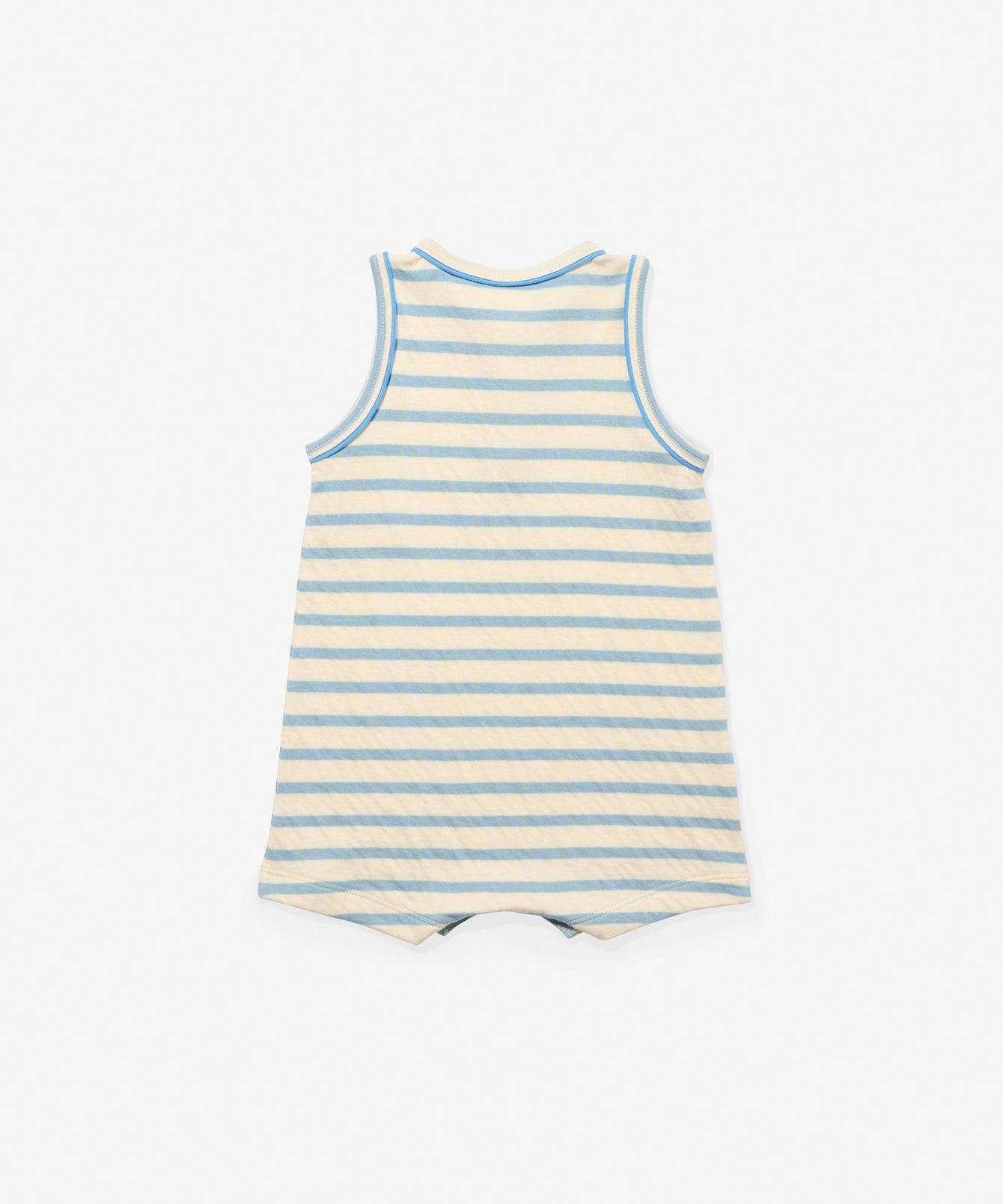 Lachlan Romper, Dusty Blue Stripe