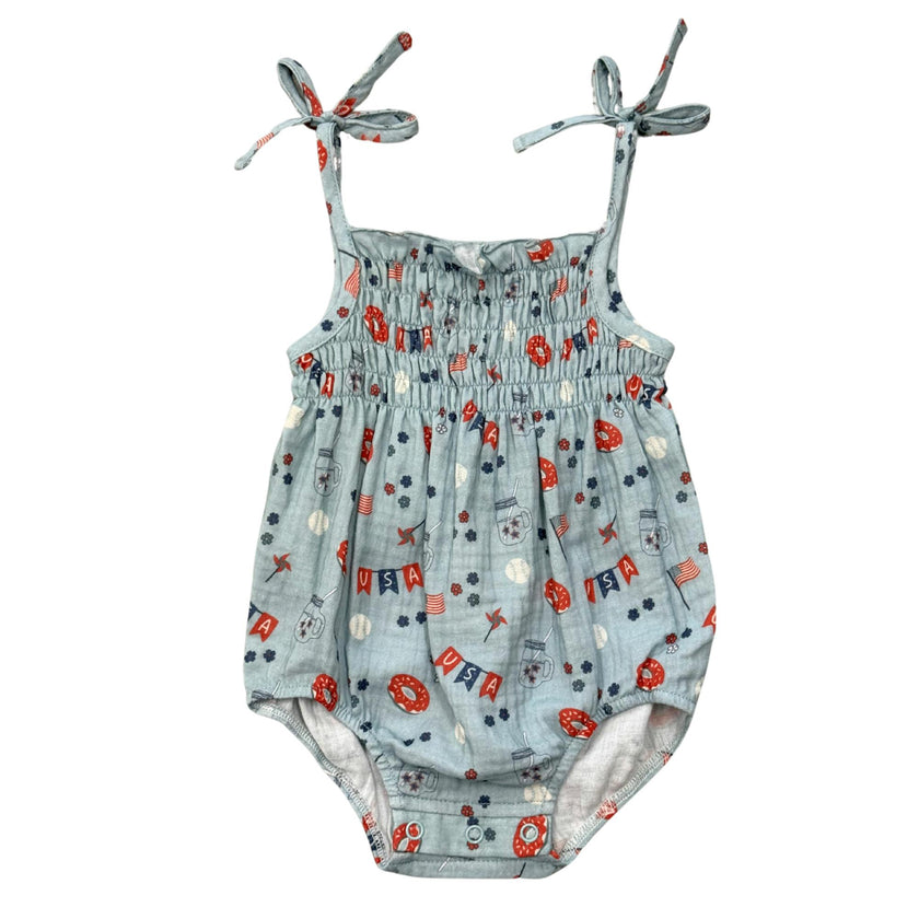 Baby Girl Tie-Smocked Bodysuit in American Cowgirl