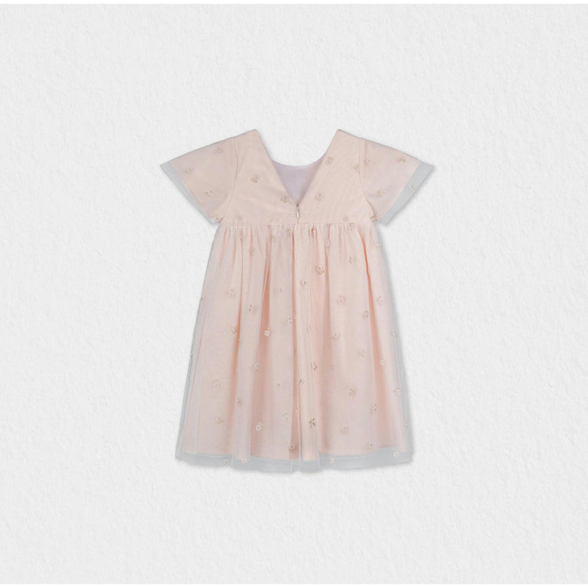 Flora Girl Dress , Pink Flower Embroidery