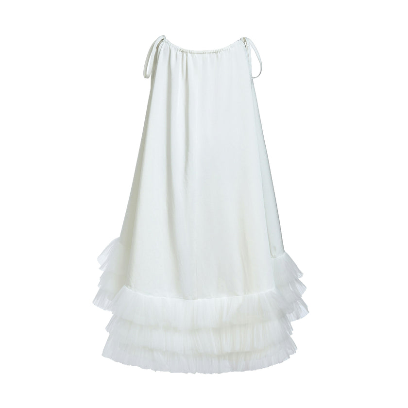 White Kendra Ruffle Hem Tie-Strap Dress