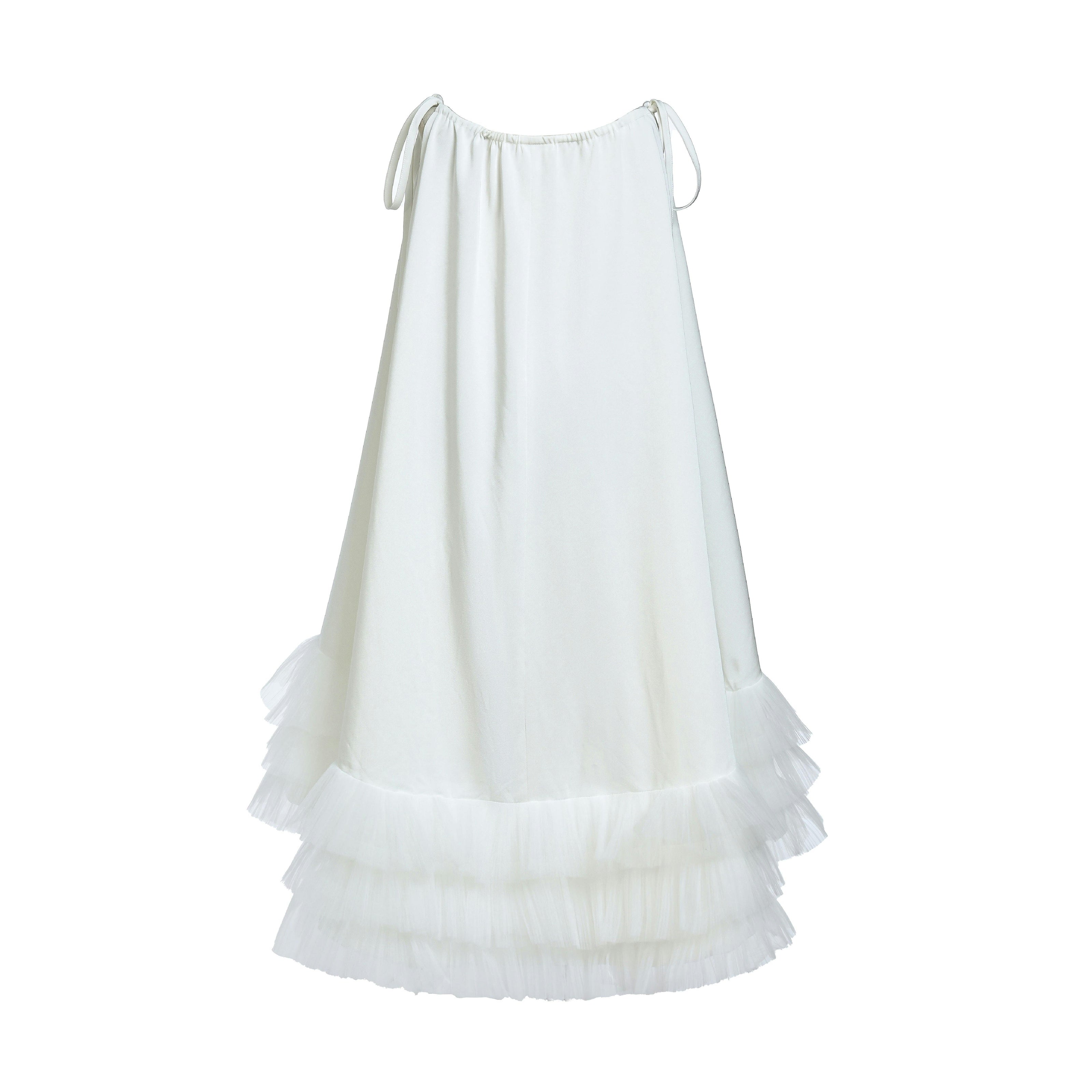 White Kendra Ruffle Hem Tie-Strap Dress