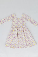 3/4 Sleeve Twirl Dress in Pale Purple Petals