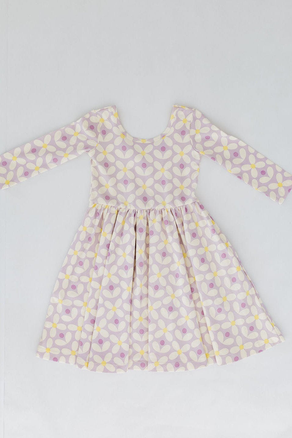 3/4 Sleeve Twirl Dress in Pale Purple Petals