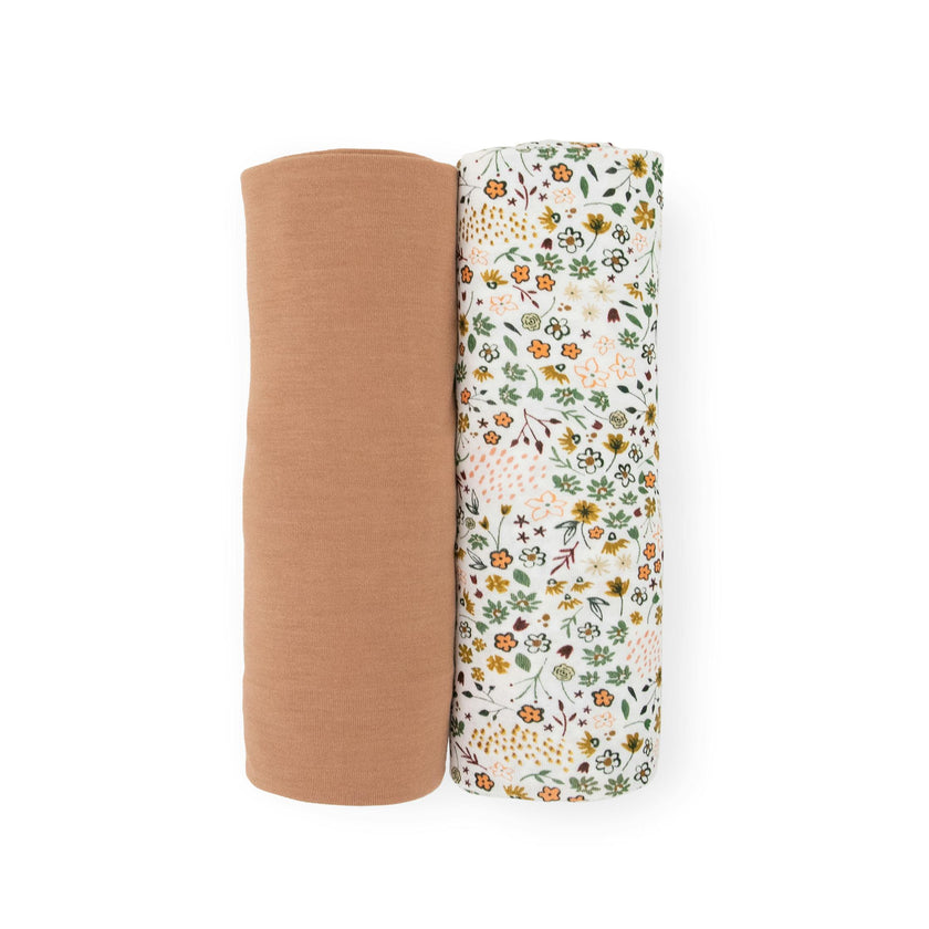 Stretch Knit Swaddle Blanket 2 Pack - Pressed Petals