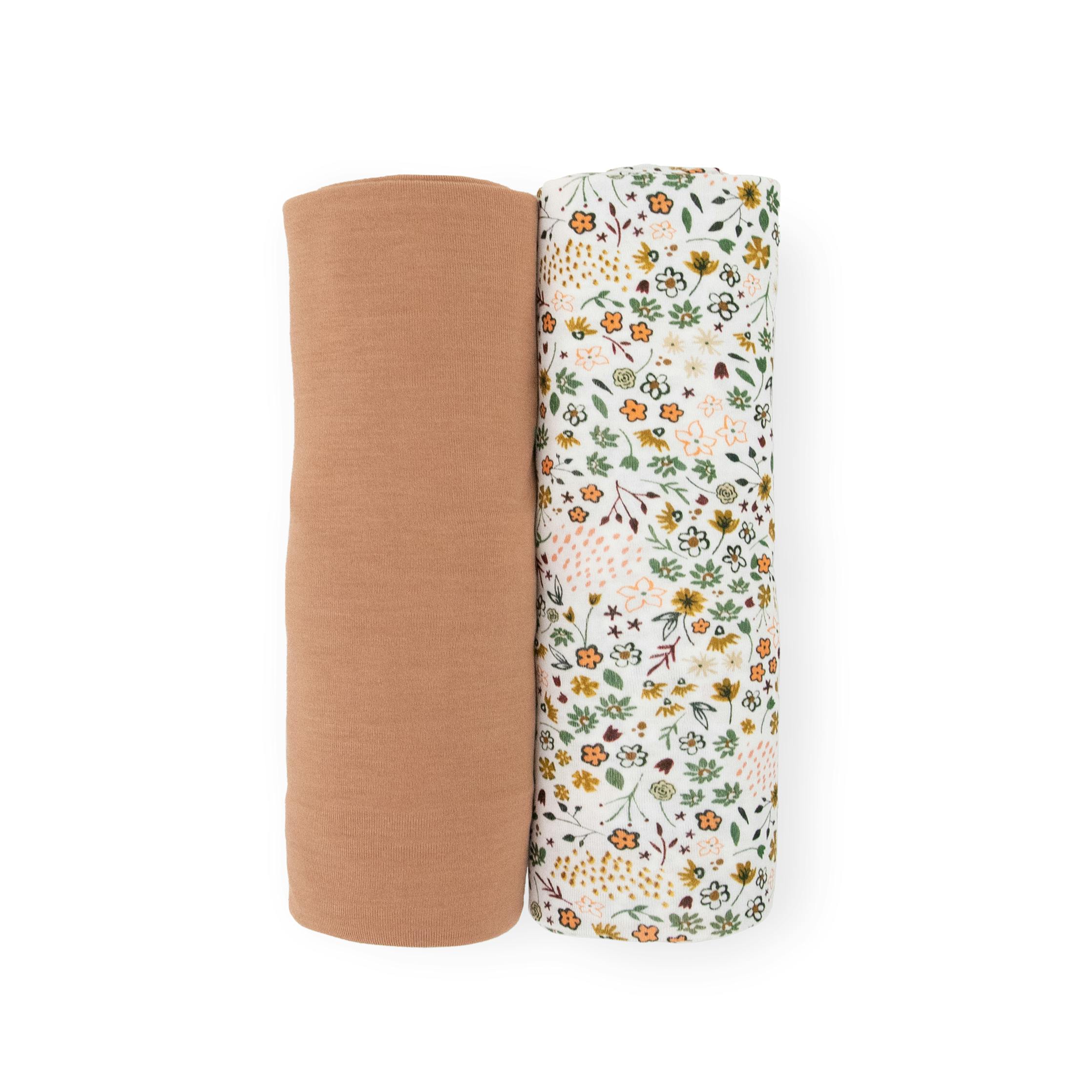 Stretch Knit Swaddle Blanket 2 Pack - Pressed Petals